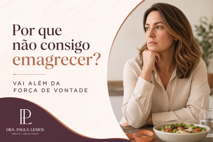 Ilustração conceitual mostrando fatores biológicos e comportamentais que interferem no emagrecimento: hormônios, sono, estresse, metabolismo e nutrientes